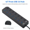 Professional 4/7 포트 USB 3.0 전원 어댑터가있는 허브 고속 외부 USB 스플리터 팽창 켜짐 랩톱 PC 용/오프 스위치