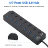 Profesjonalny 4/7 portu USB 3.0 z zasilaczem Adapter Power Sight Speed ​​Zewnętrzny rozdzielacz USB Expander On/OFF dla laptopa komputera