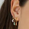 Pendientes de tuerca de esmalte colorido para mujer, colgante de luna de ojos malvados, joyería de círculo redondo de neón, aguja de plata de ley 925, diamantes de imitación, pendiente Huggie, Piercing