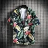 Moda Dot Mens Hawajski Koszule Beach Lato Krótki Rękaw Kwiatowy Drukuj Tropikalne Aloha Wakacje wakacyjne 210721