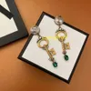 European and American key letters Dangle & Chandelier brass personality fashion crystal diamond green retro earrings female high quality