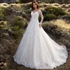 2021 novo dubai elegante mangas compridas a linha vestidos de casamento sheer tripulação pescoço renda apliques frisado vestidos de novia wit306e