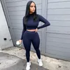 Women's Tracksuits Two Piece Sets Women Solid Autumn Tracksuits High Waist Stretchy Sportswear Hot Crop Tops And Leggings Matching Outfits P230506