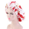 Satin Night Sleep Kobiety Kwiat Drukuj Elastyczna Cap Pielęgnacja Pielęgnacja Włosów Czapka Wrap Head Head Scarf Cover Czapki Utrata Włosów Kapelusz Turban