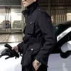 Giacca autunnale Risvolto Outwear Top Coat Uomo Trendy Trench Slim Tinta unita Cintura Verde Nero 211106