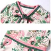 PERHAPS U Pink Flower Print Mini Short Dress Summer Lace-up Bow Collar Zipper Short Sleeve D1637 210529