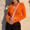 Yedinas Floral Broderi Print Crop Top Kvinnor Långärmad Spring T-shirts Orange Aestetisk Slim T Shirt Koreanska Streetwear Egirl 210527