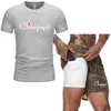 Survêtement Marque LOGO Imprimer Hommes Été À Manches Courtes Casual 100% Coton Tshirt Shorts Hommes Survêtement 2PC Tee Tops Pantalon De Survêtement Mâle Set229y