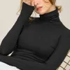 CHOHILL Fall Slim Fit Autumn Casual Modal Basis Long Sleeve Tshirt Women Turtleneck Elegant Solid Color Tops for Women Plus size 210322