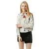 Ly Varey Lin Faux Soft Leather Jacket Kvinnor Brodery Floral Faux Leather Jacket PU Motorcykel Epaulet Zipper Punk Ytterkläder 210908