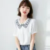 Summer Shirt Embroidery Chiffon Women's Tops Short Sleeve Chiffon Shirt Fashion Lady Blouse Office Shirt