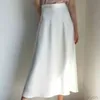 Vintage mujer A-Line falda blanca cintura alta verano largo Color puro satén Maxi Faldas Saia Faldas Jupe Femme