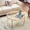 US stock Round Coffee Table Gold Modren Accent Table Tempered Glass Side Table for Home Living Room Mirrored Top/Gold Frame a54469V