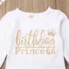 Ins-Baby Girls Princess Kläder Satser Barn Födelsedagskjol Outfits 1-6 år Långärmad Brev T-shirt Sequins Bows Polka Dot Mini Tutu Kjol 2PCS SUITS S1868