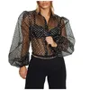 Dames blouses dames shirts feitong mode chiffon blouse dames dames tops en sexy gaas ploka dot puff puff mouw see-through