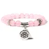 Pärlsträngar handgjorda naturliga stenar lotus ohm buddha pärlor armband rosa zebra charm för kvinnor män yoga smycken gåvor fawn22
