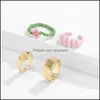 Cluster Rings Jewelry European Vacation Heart Flower Opening Ring Square Alloy Daisy Twisted Beaded Women Beach Party Gift Letter Finger Set