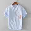 white shirt men short sleeve 100% linen s tops fashion Stitching summer Breathable solid man chemise homme 567 210626