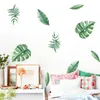 Wholesale diy estilo pastoral adesivo de parede 6 folhas tropical verde folhas decalque auto-adesivo quarto kindergarten mural home decor