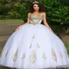 Cinderalla vit quinceanera klänningar med guld spets prom 2021 korsett Kvinnor Robe de Soirée mariage formella Vestidos 15 años abiti da cerimonia