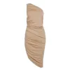 Sommar kvinnor sexig designer naken en axel bomull fest klänning elegant kändis bodycon vestido 210527