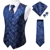 Męskie kamizelki Kolor jedwabiu i krawat Formalne sukienki Slim Vest 4PC Hanky ​​Mankiety do garnituru Blue Paisley Waistcoat251k