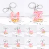 Alfabeto cor-de-rosa Keychain Português Carta Chave Anel Glitter Gradiente Resina Folha De Ouro Artesanato Espelho De Carro Bolsa Charms Presente Acessórios