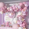 112st / set vit metall rosa ballonger garland båge ros guld konfetti ballong baby shower flicka födelsedag bröllopsfest dekorationer 211216