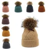 Gorros de lana de 10 colores, gorro cálido de otoño e invierno para mujer, gorro tejido con bolas de lana de imitación DD588