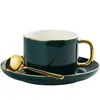 European-Style Luxury Coffee Mug Set Simple Tea Ceramic with Spoon Latte Cup Dark Green