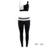 Moda Zestaw Jogi Kobiety Running Sport Suit Black and White High Paist Legginsy Workout Ubrania