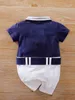 Yieleing baby boy half button belted colorblock romper ona