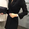 [DEAT] Spring And Autumn Women V-neck Collar Pockets Gray Color Suit Single Breasted Professional Medium Length Coat GX1080 210428