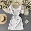 Neploe White Dress Spring Fashion Vestidos Mujer Square Collar Puff Sleeve Broderi Cherry Sweet Mini Dresses for Women 210422