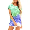 Kvinnors T-skjortor Kvinnor T-shirt Tie-Dyeing T-shirts Kvinnor Kort ￤rm O-hals Casual Woman Summer Beach Tops Loose Tee Tunic Camiseta