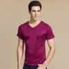 SuyaDream Männer Basic T-Shirt Naturseide V-Ausschnitt Solide Kurzarmhemden Weiß Schwarz Grau Frühling Sommer Top 210329