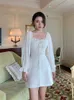 French Off The Shoulder White Elegant Dress Autumn Women Bandage Retro Party Mini Lady Designer Clothing 210623