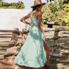 Sommar Polka Dot Dress Off Shoulder Backless Sexig Beach Oregelbunden Hem Lady Long Party Vestido de Mujer 210508