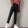 Aelegantmis High Quality Soft Wool Pants Women Waist Black Oatmeal Office Lady Trousers Casual Capris Tapered Woman 210607