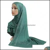 Hijab Sciarpe Avvolge Cappelli, Guanti Moda Aessories Donna Pl Su Hijab Scialle Avvolgere Prega con strass Sciarpa musulmana Foulard islamico Cappello C