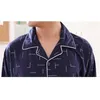 arrival fashion men sleeping cloths turn-down collar dark blue geometric print coat 210928