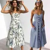 Women Summer Dress Vintage Bohemian Floral Tunic Beach Female Off Shoulder Backless Holiday Straps Sundress Vestidos 210522