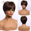 Peruki syntetyczne Easihair Ombre Mieszane Brązowe Krótkie Włosy Proste Włosy Z Bokiem Pixie Cut for African American Women