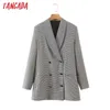 Tangada Sonbahar Kış Kadın Ekose Kalın Etek Suit 2 Parça Set Kadın Ceket Bayanlar Blazer Etek Setleri Bayan Kıyafetler 8H17 210609