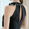 Black Elegant Office Dress 2021 Summer Simple Stand Neck Tie A Bow Sleeveless High Waist Tight Temperament Party Dress Women 210320