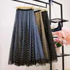 Autumn Heavy Work Plaid Skirt womens Winter Women's Mid-Length A- line High Waist elegant Tulle Print 210621