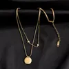 Colliers pendants Collier de monnaie à double monnaie en acier inoxydable en vrac pour femmes