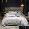 Zestawy pościelowe Dostawy Home Textiles Garden 60. Egipski Zestaw Bawełny Haftowane Solid Color Duvet Er Bed Linen Wedding El PillowCases Fitte