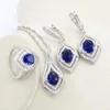 Классические синие камни ювелирные изделия серебряные цветные свадебные серьги для женщин браслет ожерелье кольца установить подарки коробка H1022