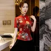 Camisa de manga corta de talla grande Tops Verano Mujer Cheongsam Estilo chino tradicional Blusa de rayón Señora Mandarin Collar Qipao S-5XL Blo de mujer